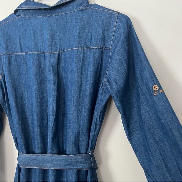 NWT Davi & Dani Denim Embroidered Shirt Dress Cotton Chambray Bird Pockets Small - Picture 13 of 15
